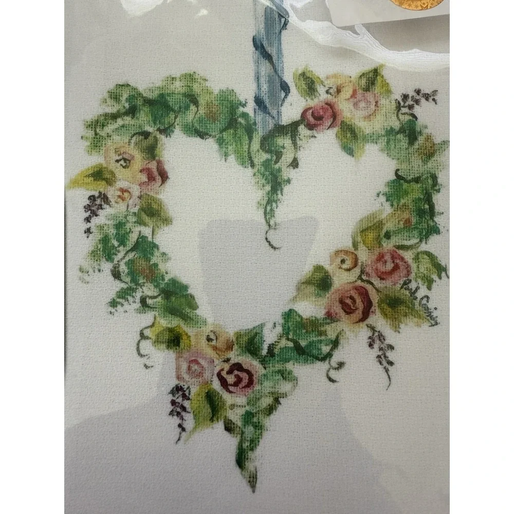 Vintage Pamela Cassidy Guest Towel 20X20 Hand Print Heart Cotton Cottagecore NIB